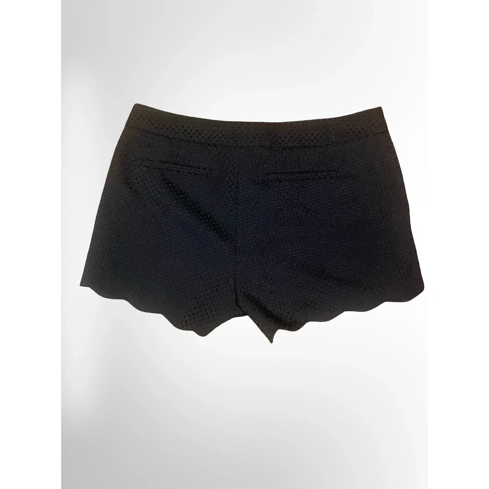 ELLE Women Black Textured Eyelet Scalloped Hem Shorts Perforated Tailored Shorts